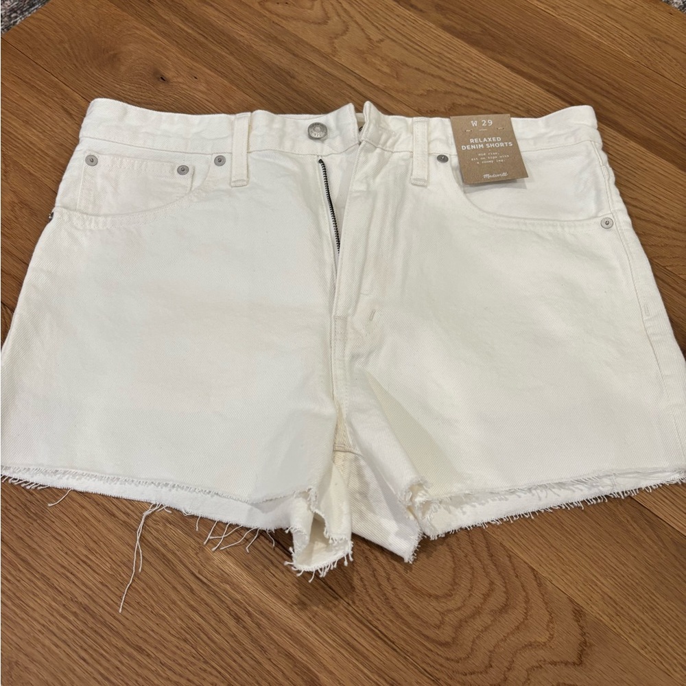 Madewell White Jean Shorts Distressed Hem Summer Style